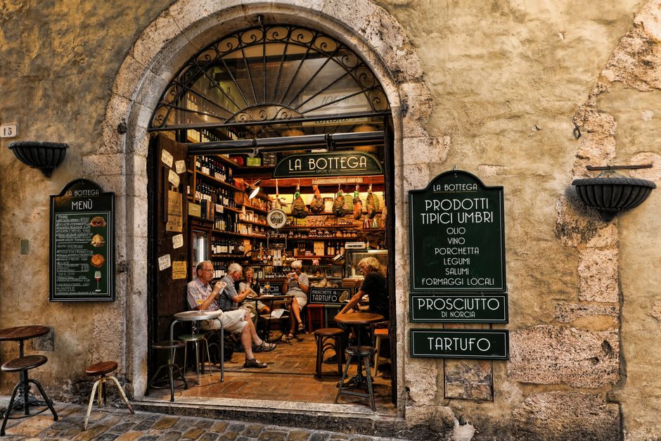 Explore an authentic Italian deli in Spoleto, Umbria with classic charm and local flavors.