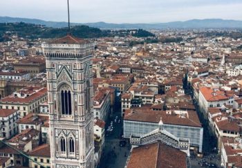 Stunning aerial view of Florence featuring Giotto's Campanile and cityscape.