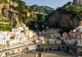 Aerial view of the picturesque town along the Amalfi Coast, Italy.