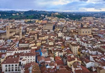 A captivating aerial view of Florence showcasing its historic architecture and iconic landmarks.
