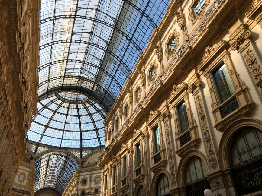 Interior view of the ornate Galleria Vittorio Emanuele II in Milan, Italy.