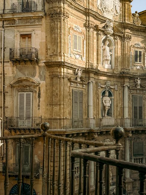 Beautiful Baroque architecture of a building in Palermo, showcasing stunning details and historical charm.